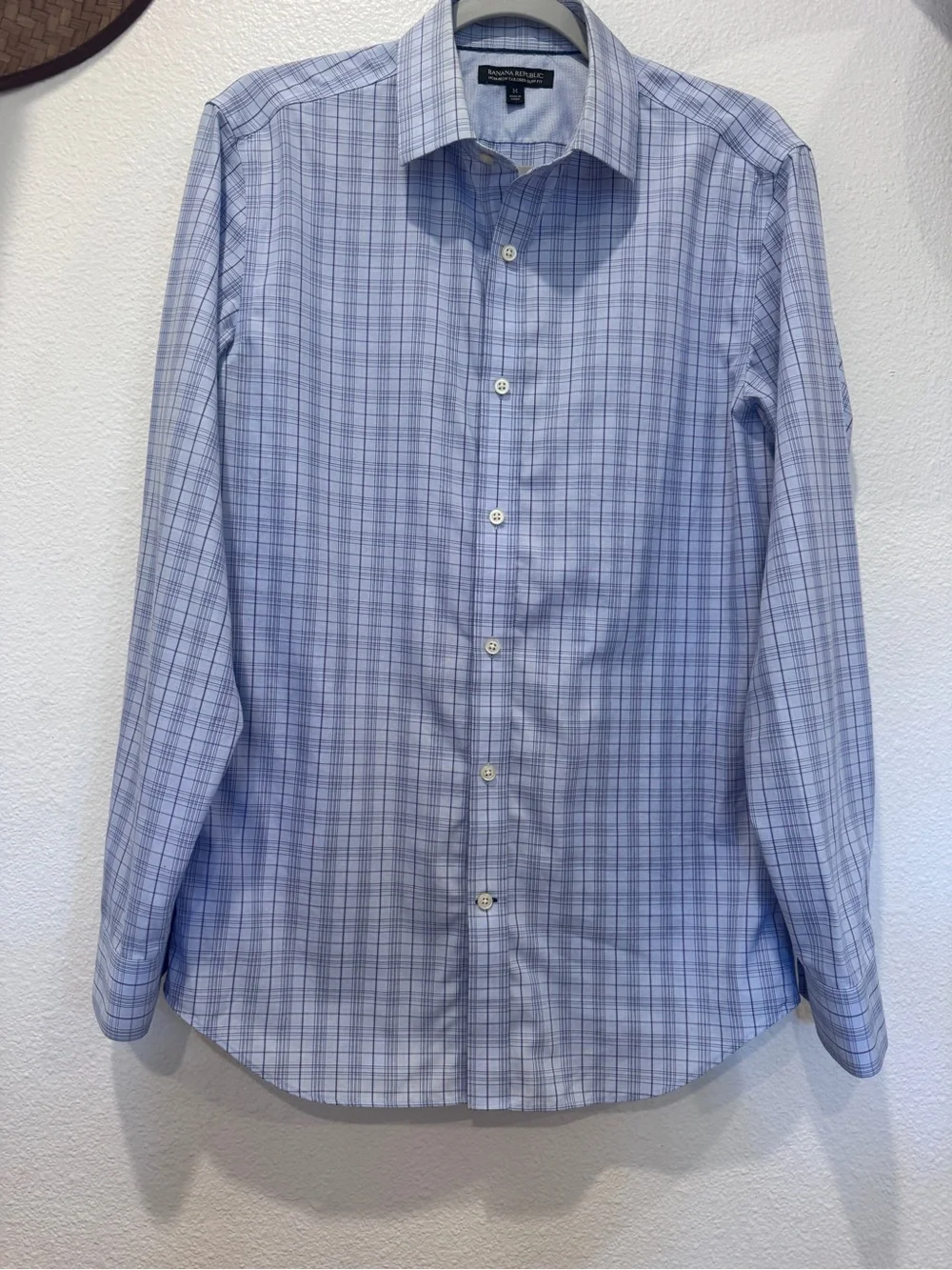 Banana Republic Men's Light Blue Plaid Dress Shirt